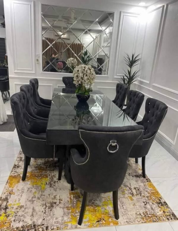Luxury Velvet Dining Set with Tempered Glass Table-Available in 6-Seater & 8-Seater Options